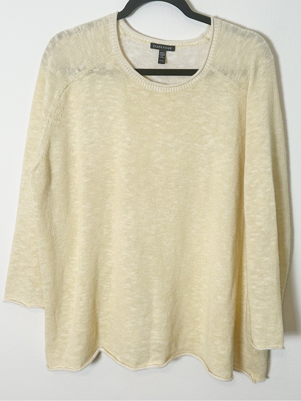 Eileen Fisher Linen Cotton Blend Light Yellow Sweater Lightweight Extra Large